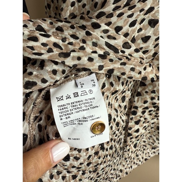 Pinko Women's Leopard Print Long Sleeve Blouse with Neck Tie – Size US 1 (S/XS) - Picture 6 of 6